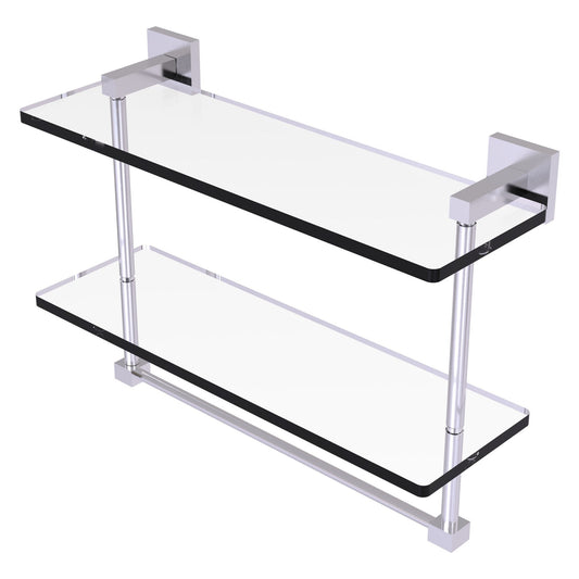 Allied Brass Montero 16" x 5.7" Satin Chrome Solid Brass Two-Tiered Glass Shelf With Integrated Towel Bar