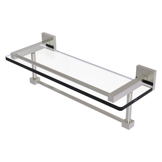Allied Brass Montero 16" x 5.7" Satin Nickel Solid Brass Gallery Glass Shelf With Towel Bar