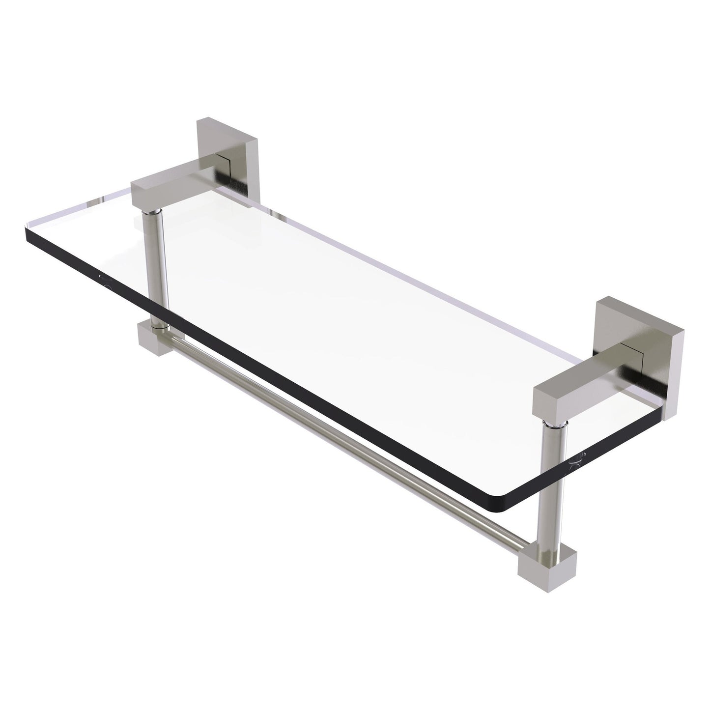 Allied Brass Montero 16" x 5.7" Satin Nickel Solid Brass Glass Vanity Shelf With Integrated Towel Bar