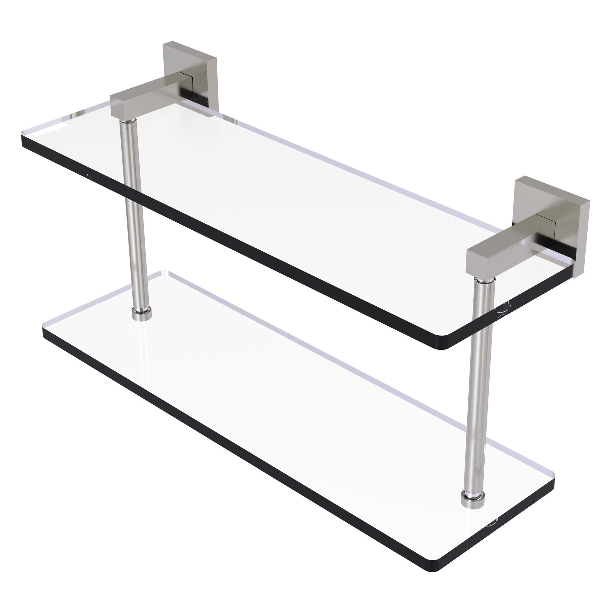 Allied Brass Montero 16" x 5.7" Satin Nickel Solid Brass Two-Tiered Glass Shelf
