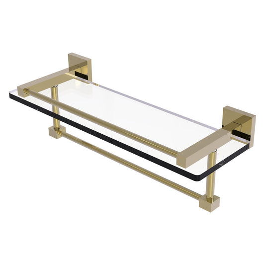 Allied Brass Montero 16" x 5.7" Unlacquered Brass Solid Brass Gallery Glass Shelf With Towel Bar