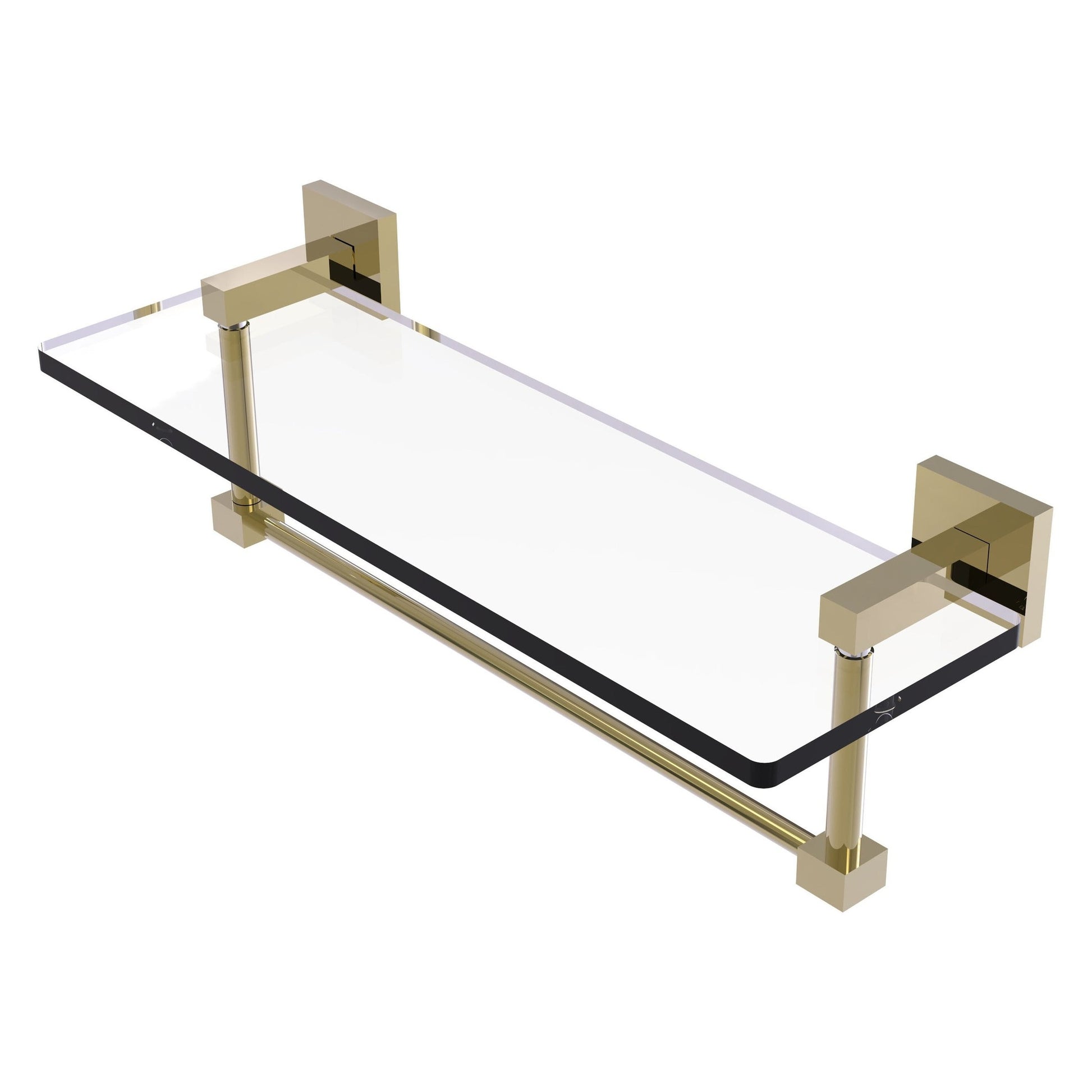 Allied Brass Montero 16" x 5.7" Unlacquered Brass Solid Brass Glass Vanity Shelf With Integrated Towel Bar