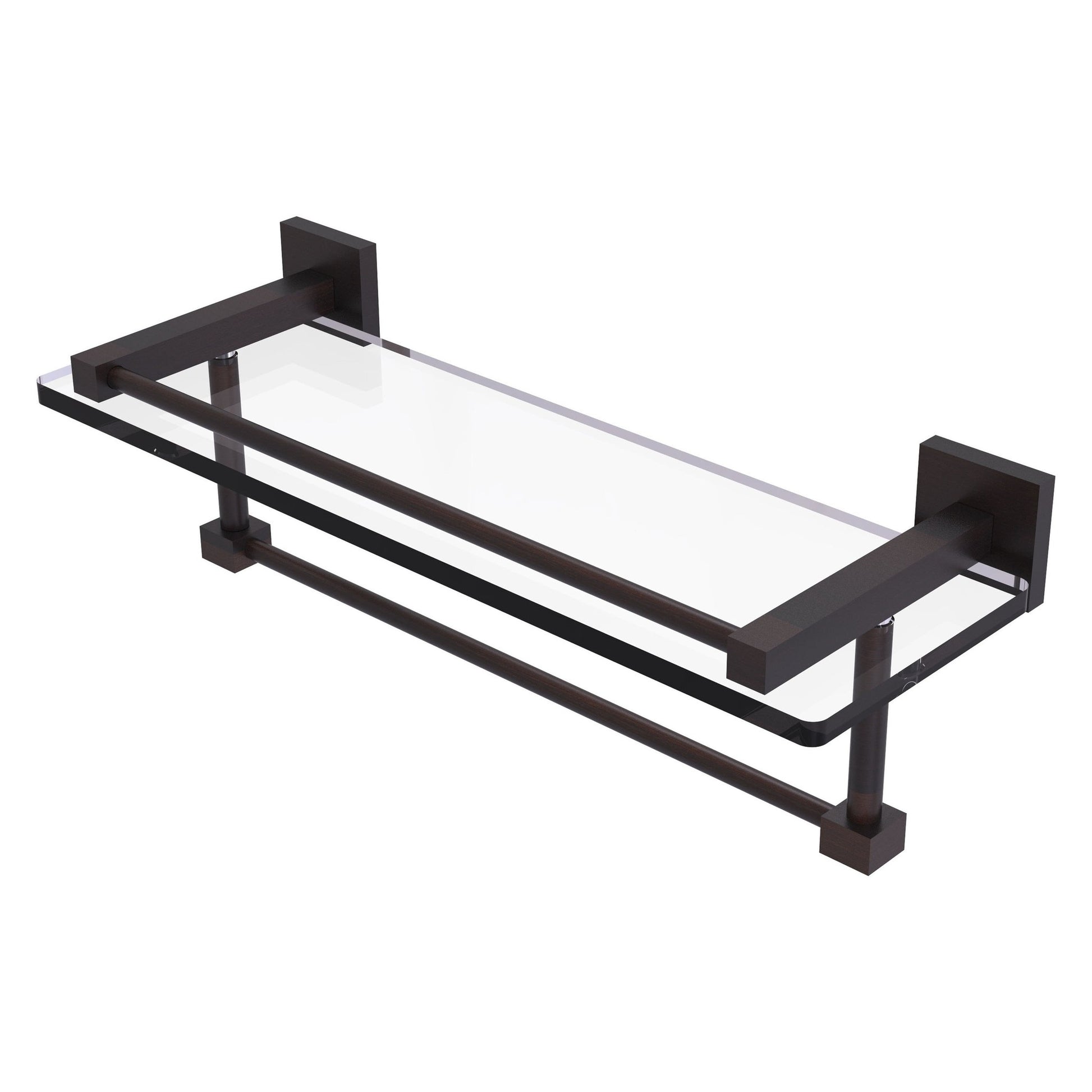 Allied Brass Montero 16" x 5.7" Venetian Bronze Solid Brass Gallery Glass Shelf With Towel Bar