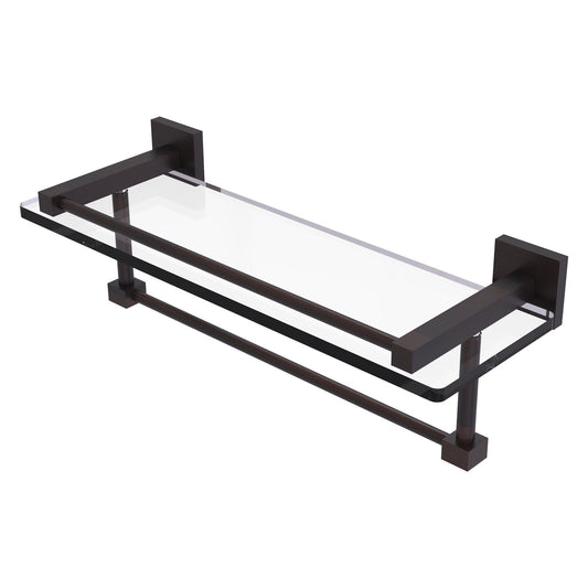 Allied Brass Montero 16" x 5.7" Venetian Bronze Solid Brass Gallery Glass Shelf With Towel Bar