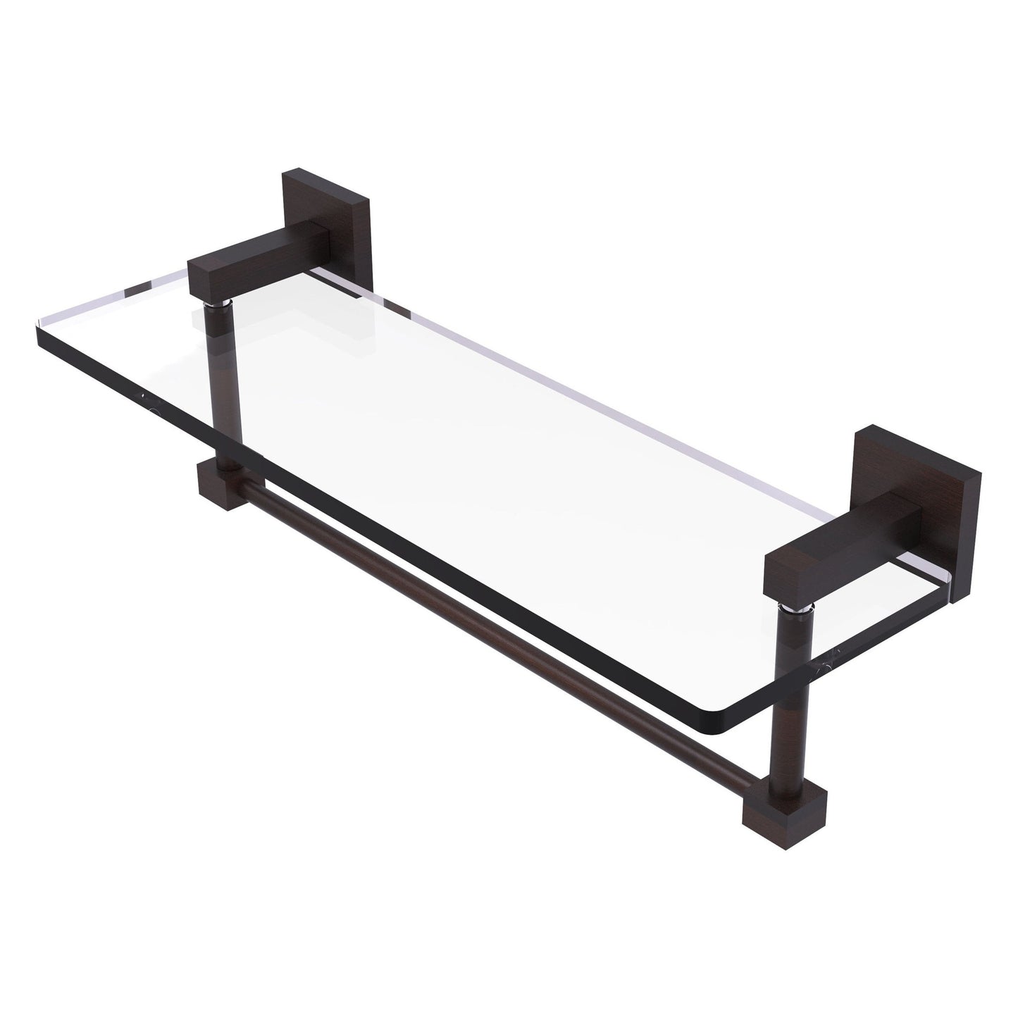 Allied Brass Montero 16" x 5.7" Venetian Bronze Solid Brass Glass Vanity Shelf With Integrated Towel Bar