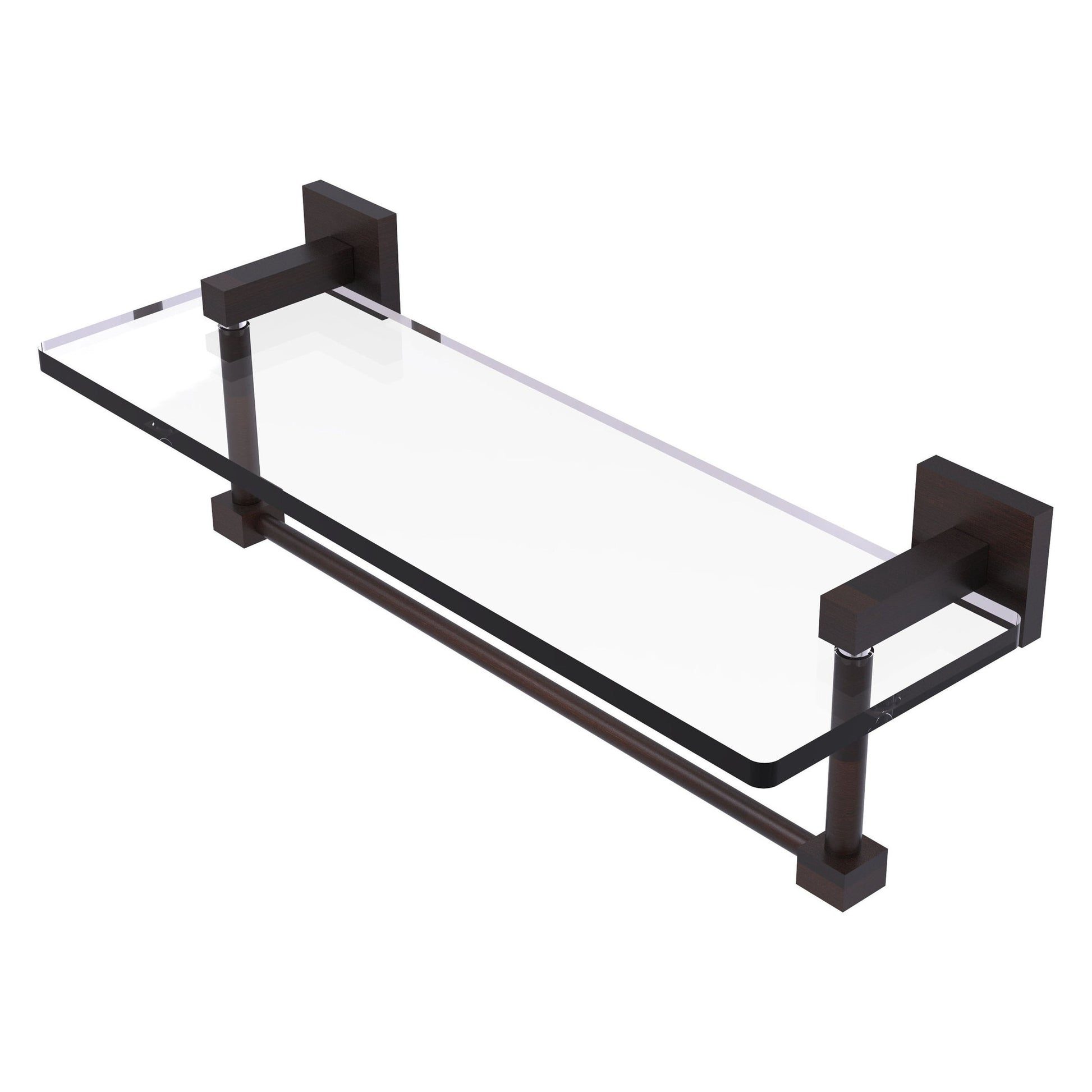 Allied Brass Montero 16" x 5.7" Venetian Bronze Solid Brass Glass Vanity Shelf With Integrated Towel Bar