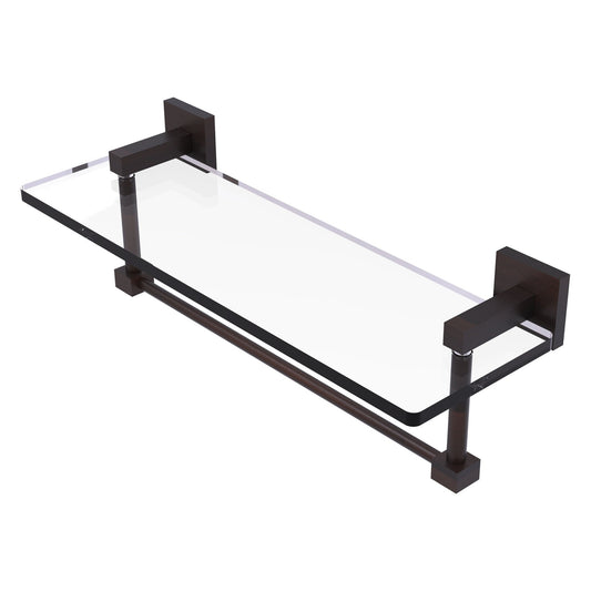 Allied Brass Montero 16" x 5.7" Venetian Bronze Solid Brass Glass Vanity Shelf With Integrated Towel Bar