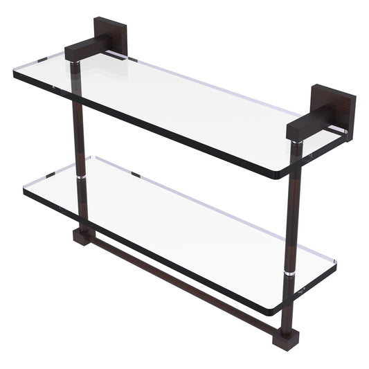 Allied Brass Montero 16" x 5.7" Venetian Bronze Solid Brass Two-Tiered Glass Shelf With Integrated Towel Bar