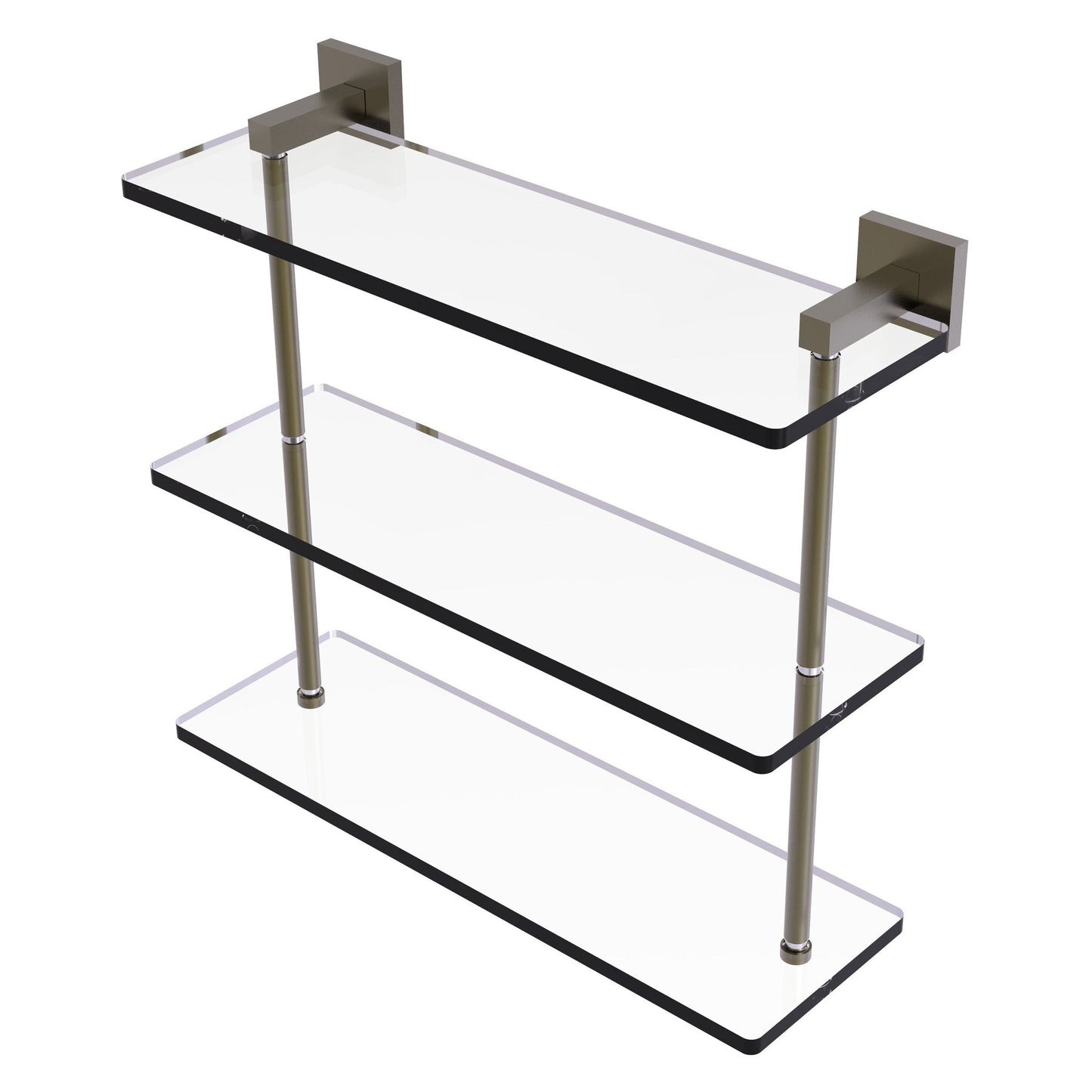 Allied Brass Montero 16" x 6.2" Antique Brass Solid Brass Triple-Tiered Glass Shelf