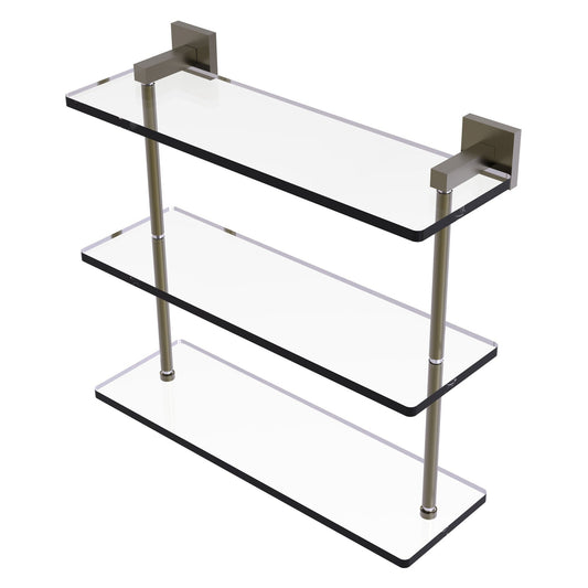 Allied Brass Montero 16" x 6.2" Antique Brass Solid Brass Triple-Tiered Glass Shelf