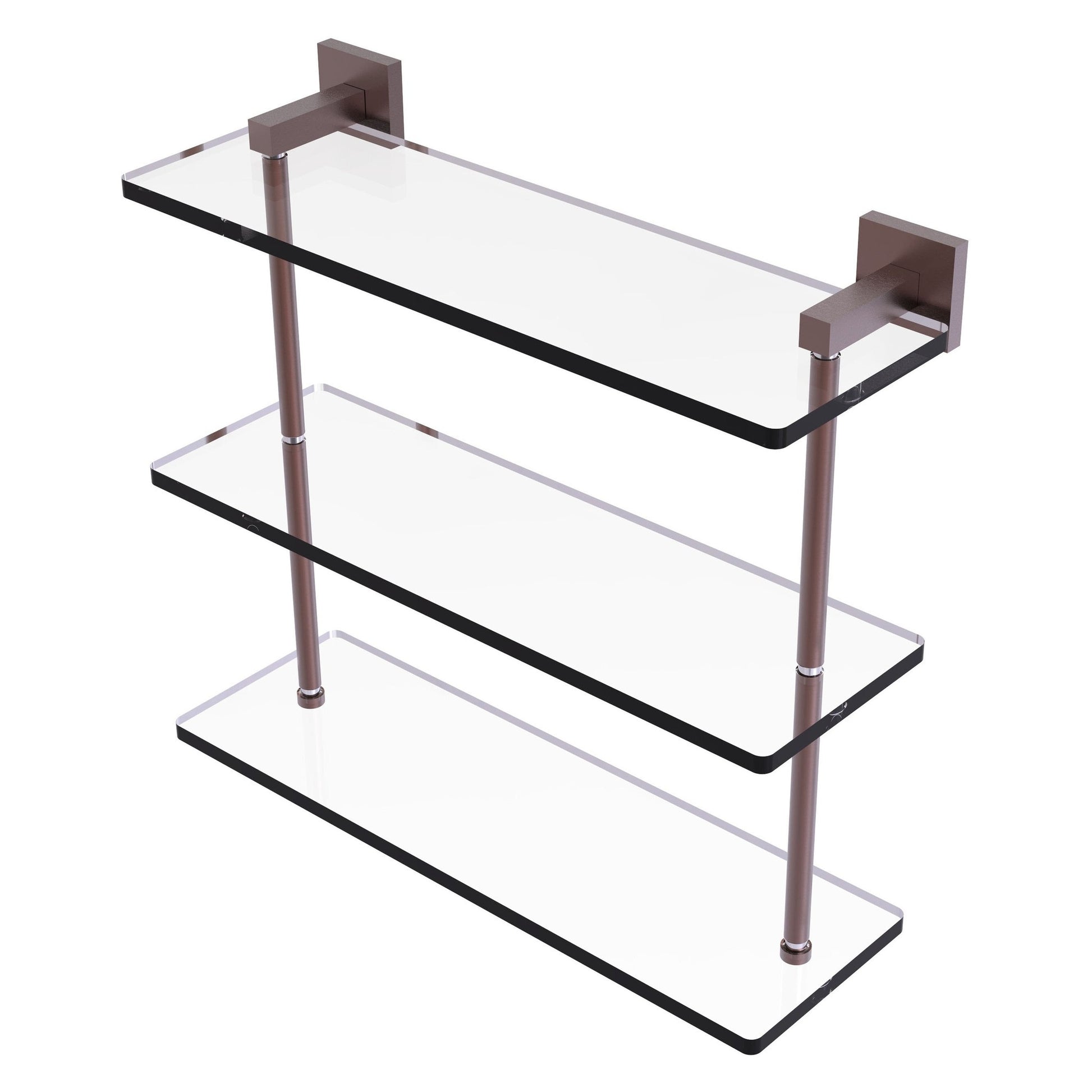 Allied Brass Montero 16" x 6.2" Antique Copper Solid Brass Triple-Tiered Glass Shelf