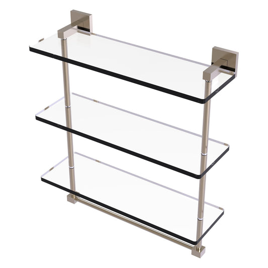 Allied Brass Montero 16" x 6.2" Antique Pewter Solid Brass Triple-Tiered Glass Shelf With Integrated Towel Bar