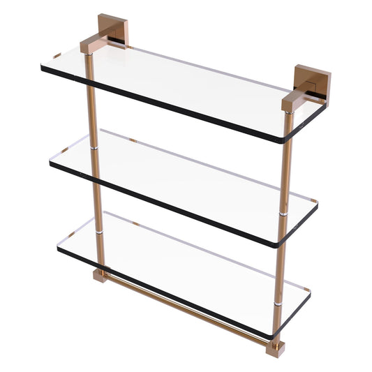 Allied Brass Montero 16" x 6.2" Brushed Bronze Solid Brass Triple-Tiered Glass Shelf With Integrated Towel Bar