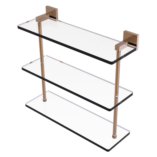 Allied Brass Montero 16" x 6.2" Brushed Bronze Solid Brass Triple-Tiered Glass Shelf
