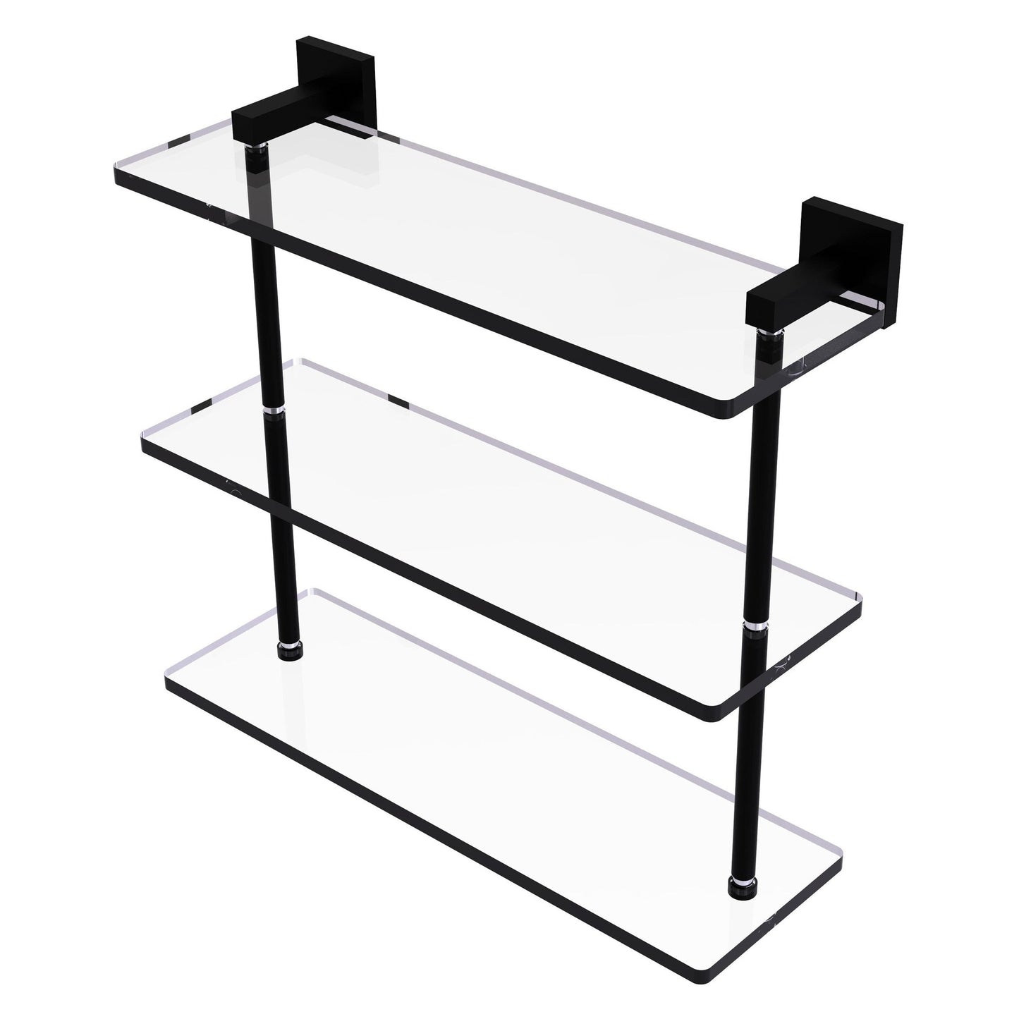 Allied Brass Montero 16" x 6.2" Matte Black Solid Brass Triple-Tiered Glass Shelf