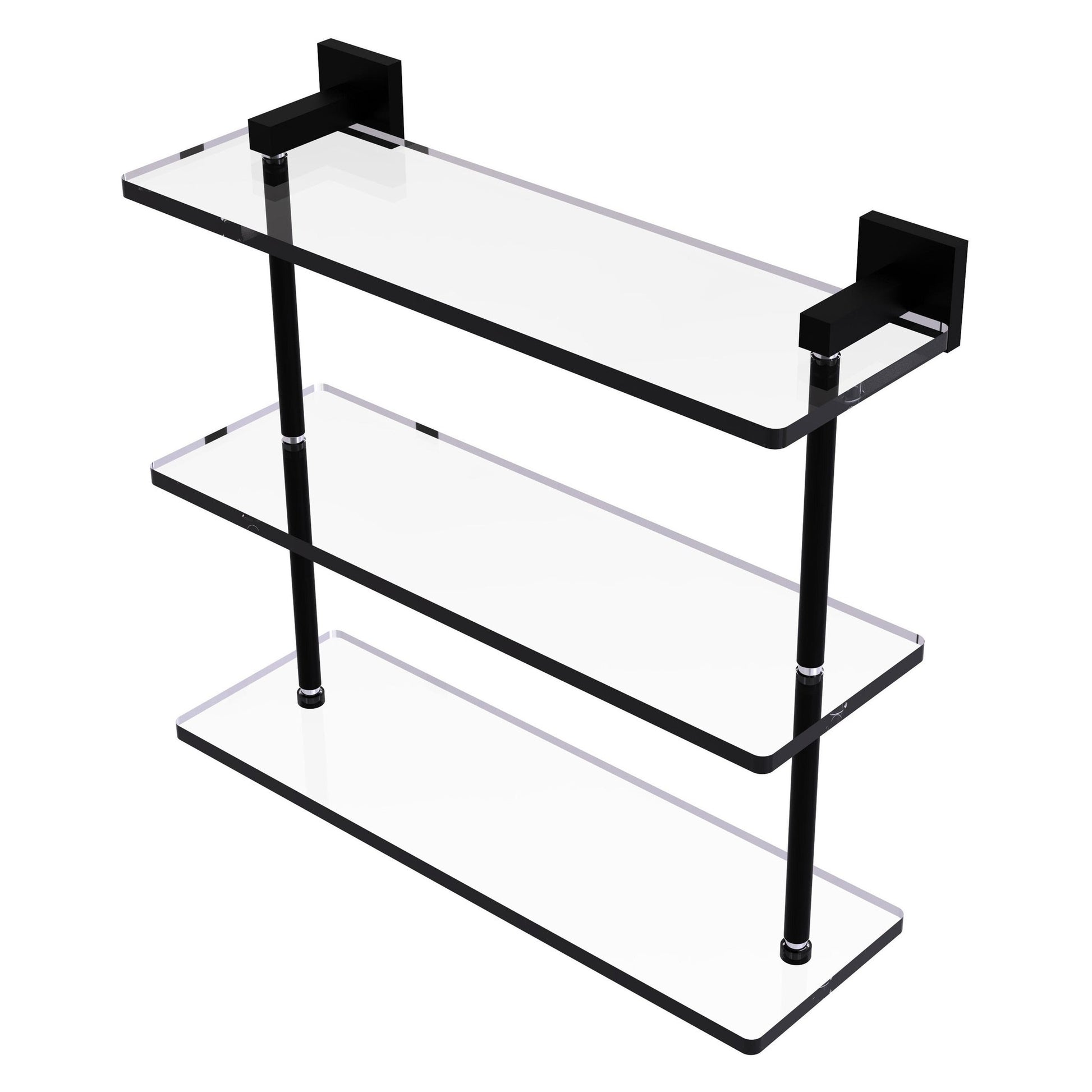 Allied Brass Montero 16" x 6.2" Matte Black Solid Brass Triple-Tiered Glass Shelf