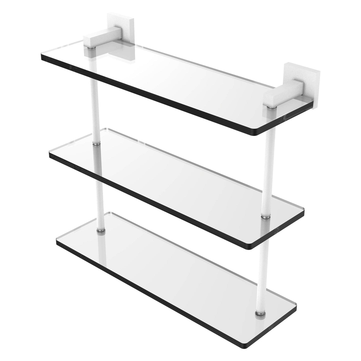 Allied Brass Montero 16" x 6.2" Matte White Solid Brass Triple-Tiered Glass Shelf