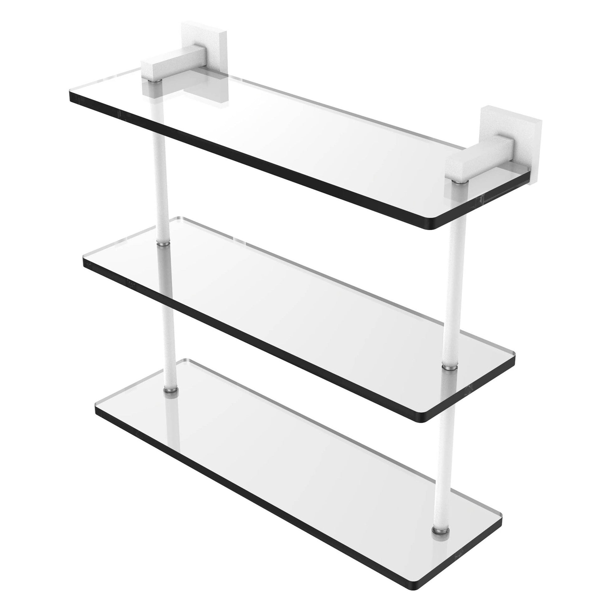 Allied Brass Montero 16" x 6.2" Matte White Solid Brass Triple-Tiered Glass Shelf