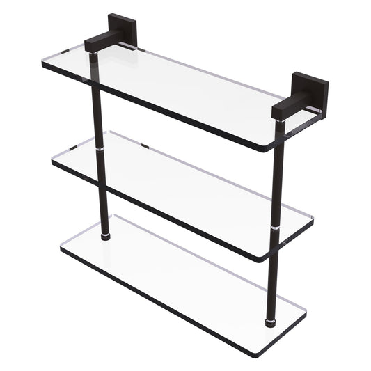 Allied Brass Montero 16" x 6.2" Oil Rubbed Bronze Solid Brass Triple-Tiered Glass Shelf