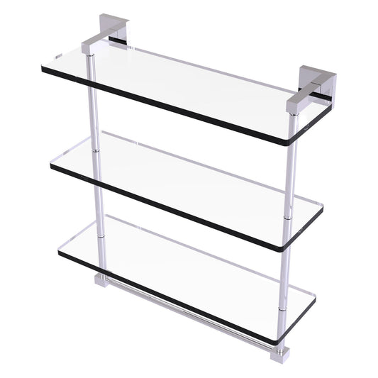 Allied Brass Montero 16" x 6.2" Polished Chrome Solid Brass Triple-Tiered Glass Shelf With Integrated Towel Bar