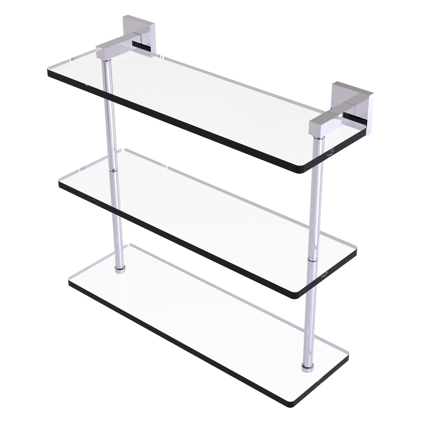Allied Brass Montero 16" x 6.2" Polished Chrome Solid Brass Triple-Tiered Glass Shelf