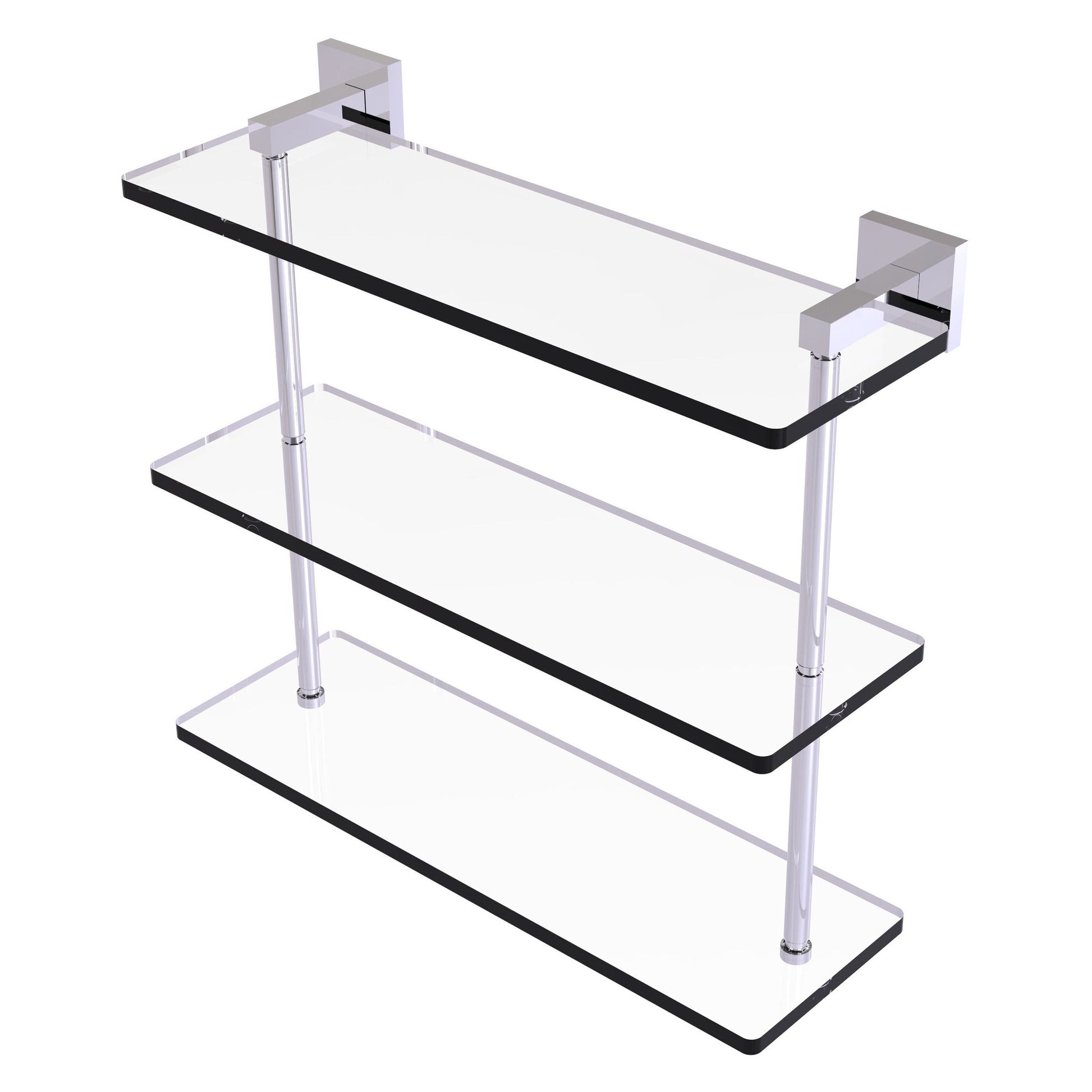 Allied Brass Montero 16" x 6.2" Polished Chrome Solid Brass Triple-Tiered Glass Shelf