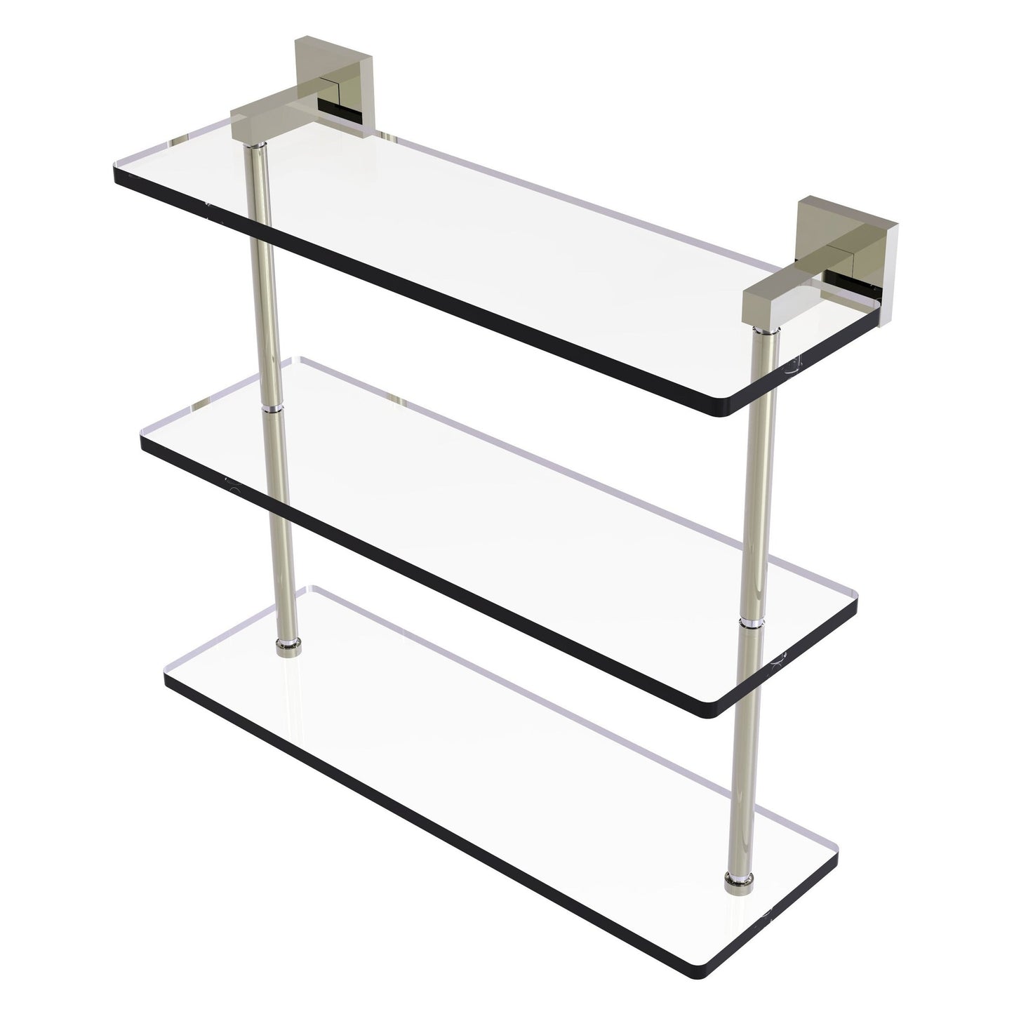 Allied Brass Montero 16" x 6.2" Polished Nickel Solid Brass Triple-Tiered Glass Shelf