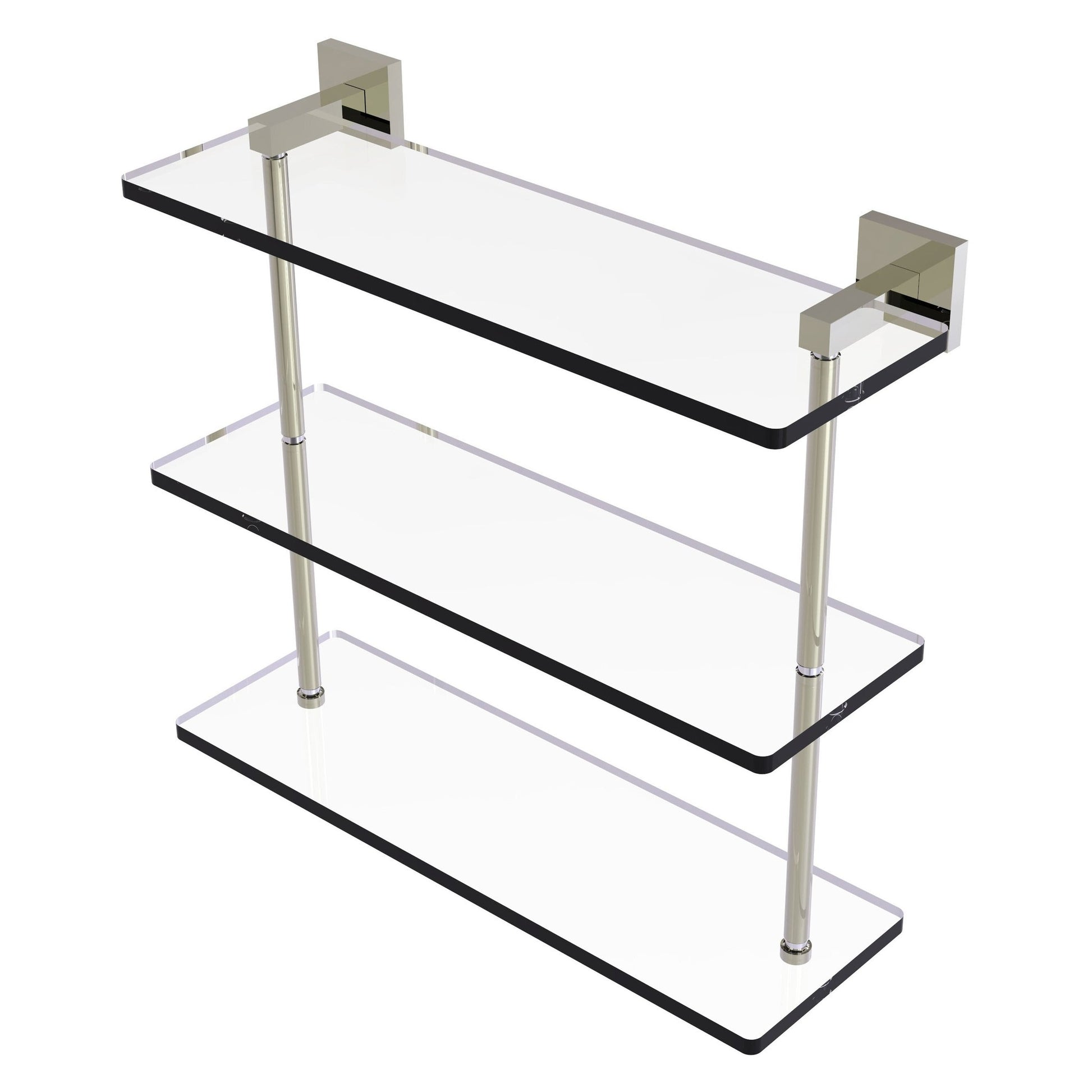 Allied Brass Montero 16" x 6.2" Polished Nickel Solid Brass Triple-Tiered Glass Shelf