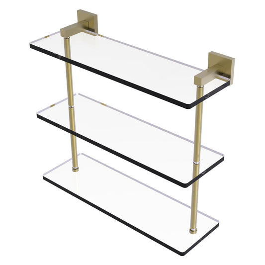 Allied Brass Montero 16" x 6.2" Satin Brass Solid Brass Triple-Tiered Glass Shelf