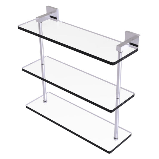 Allied Brass Montero 16" x 6.2" Satin Chrome Solid Brass Triple-Tiered Glass Shelf