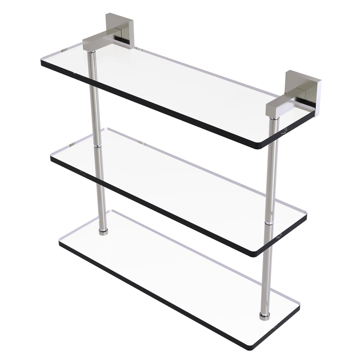 Allied Brass Montero 16" x 6.2" Satin Nickel Solid Brass Triple-Tiered Glass Shelf