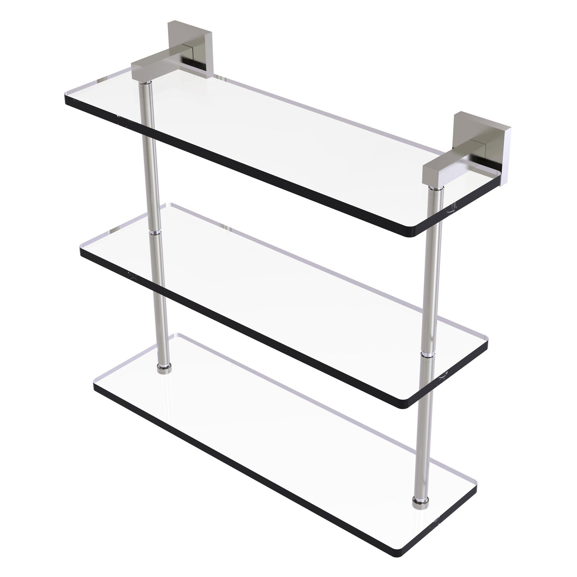 Allied Brass Montero 16" x 6.2" Satin Nickel Solid Brass Triple-Tiered Glass Shelf