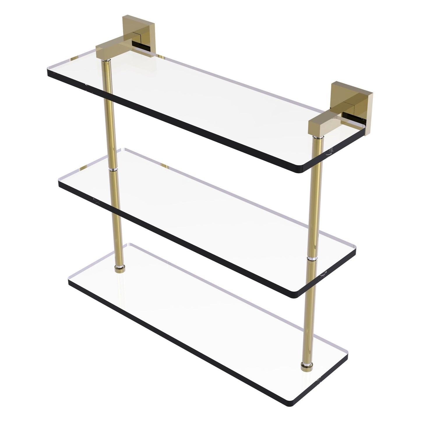 Allied Brass Montero 16" x 6.2" Unlacquered Brass Solid Brass Triple-Tiered Glass Shelf