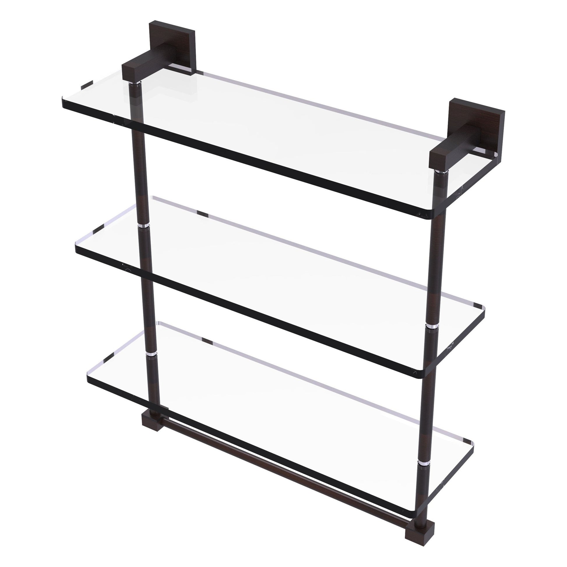 Allied Brass Montero 16" x 6.2" Venetian Bronze Solid Brass Triple-Tiered Glass Shelf With Integrated Towel Bar
