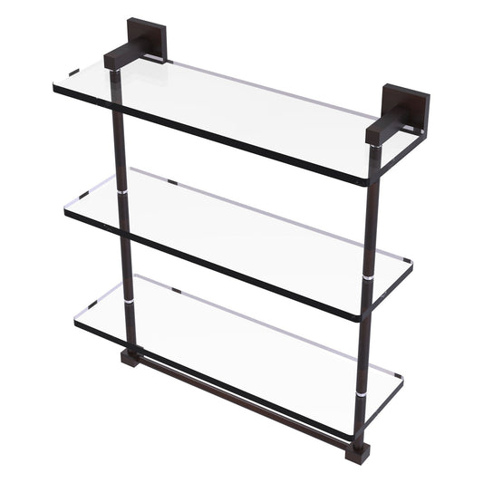 Allied Brass Montero 16" x 6.2" Venetian Bronze Solid Brass Triple-Tiered Glass Shelf With Integrated Towel Bar