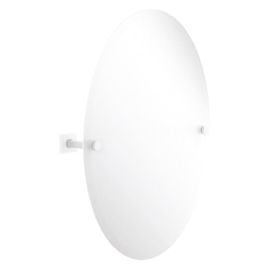 Allied Brass Montero 21.4" x 3.7" Matte White Solid Brass Contemporary Frameless Oval Tilt Mirror With Beveled Edge
