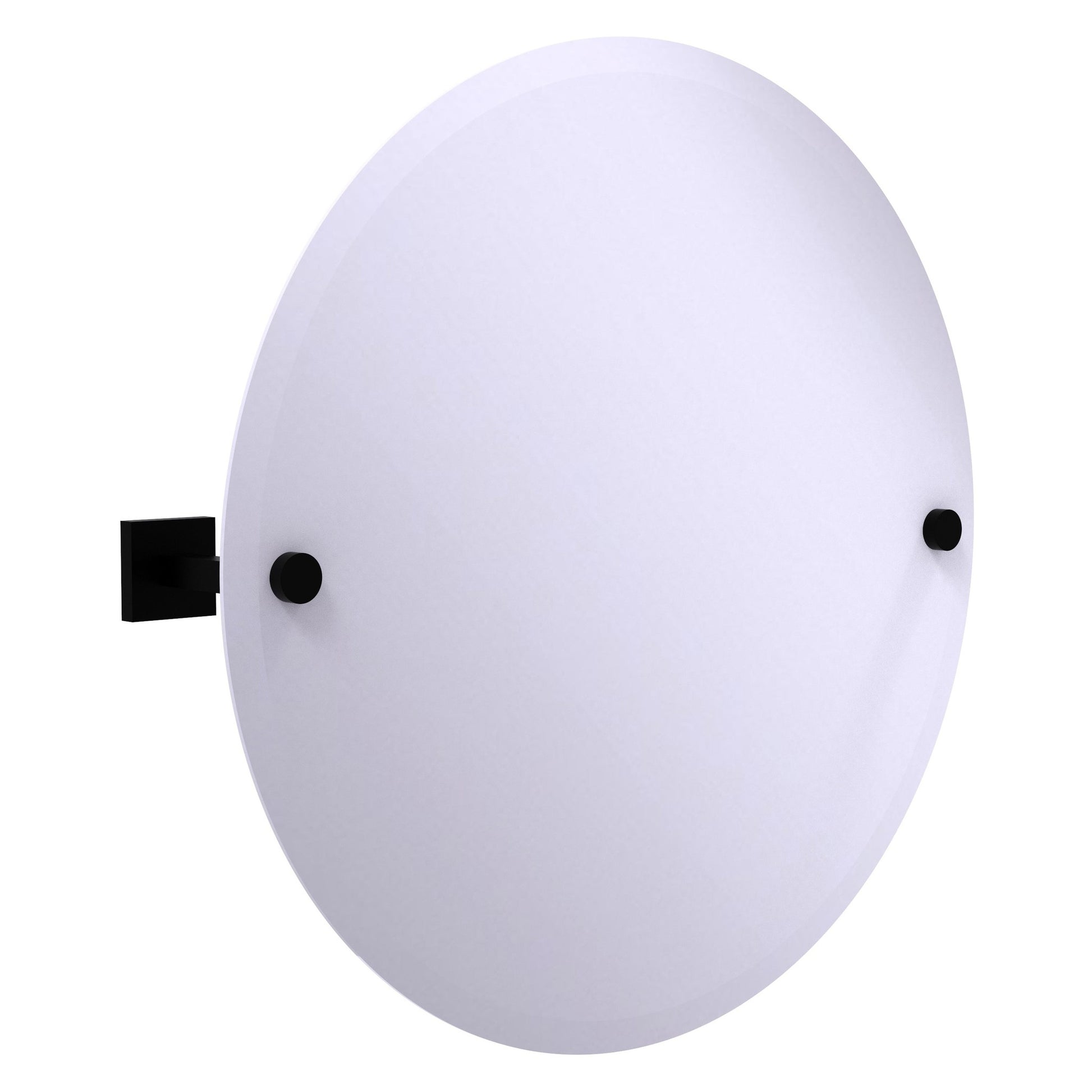 Allied Brass Montero 22" x 3.7" Matte Black Solid Brass Contemporary Frameless Round Tilt Mirror With Beveled Edge
