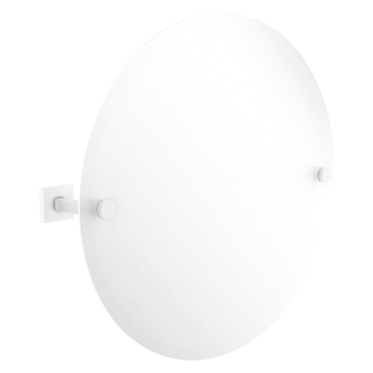 Allied Brass Montero 22" x 3.7" Matte White Solid Brass Contemporary Frameless Round Tilt Mirror With Beveled Edge