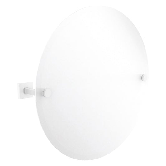 Allied Brass Montero 22" x 3.7" Matte White Solid Brass Contemporary Frameless Round Tilt Mirror With Beveled Edge