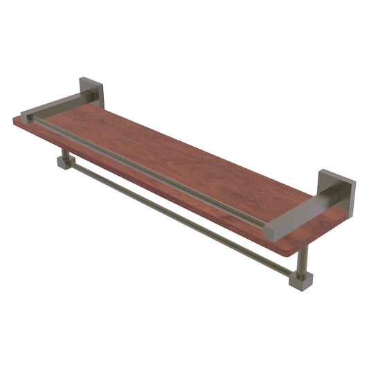 Allied Brass Montero 22" x 5" Antique Brass Solid Brass IPE Ironwood Shelf With Gallery Rail and Towel Bar