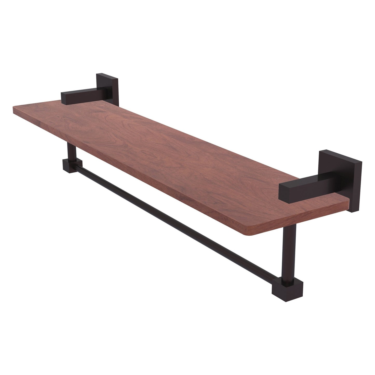 Allied Brass Montero 22" x 5" Antique Bronze Solid Brass Solid IPE Ironwood Shelf With Integrated Towel Bar