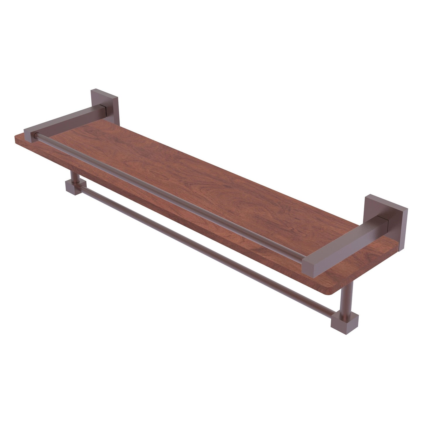 Allied Brass Montero 22" x 5" Antique Copper Solid Brass IPE Ironwood Shelf With Gallery Rail and Towel Bar