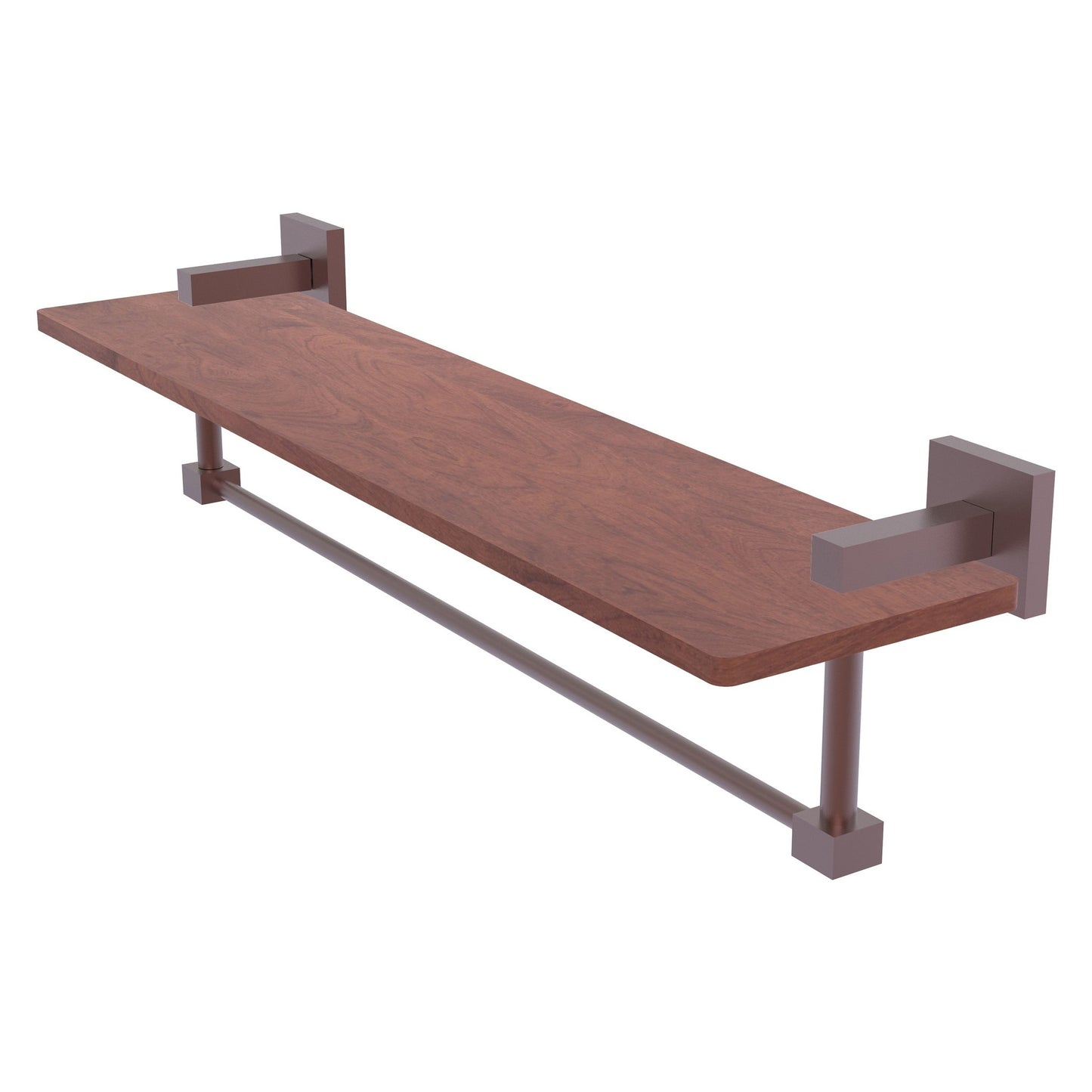 Allied Brass Montero 22" x 5" Antique Copper Solid Brass Solid IPE Ironwood Shelf With Integrated Towel Bar
