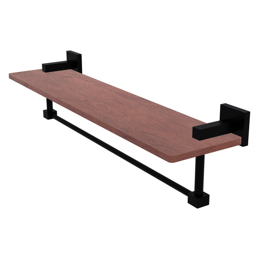 Allied Brass Montero 22" x 5" Matte Black Solid Brass Solid IPE Ironwood Shelf With Integrated Towel Bar