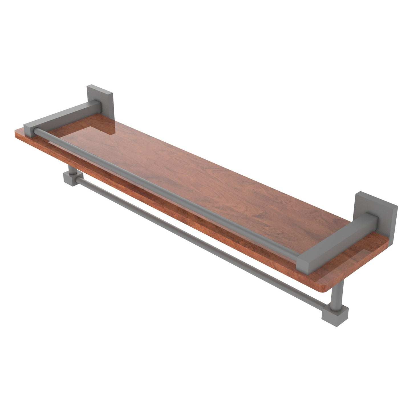 Allied Brass Montero 22" x 5" Matte Gray Solid Brass IPE Ironwood Shelf With Gallery Rail and Towel Bar