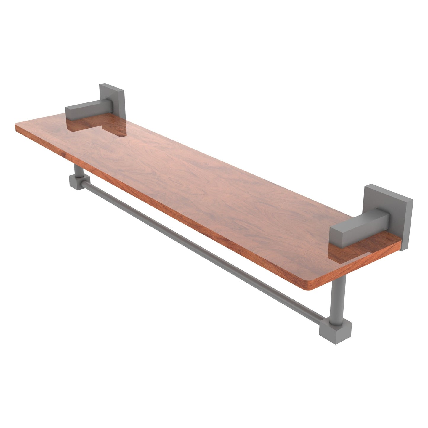 Allied Brass Montero 22" x 5" Matte Gray Solid Brass Solid IPE Ironwood Shelf With Integrated Towel Bar