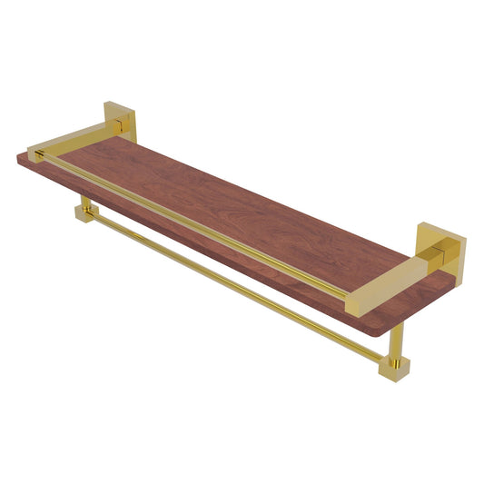 Allied Brass Montero 22" x 5" Polished Brass Solid Brass IPE Ironwood Shelf With Gallery Rail and Towel Bar