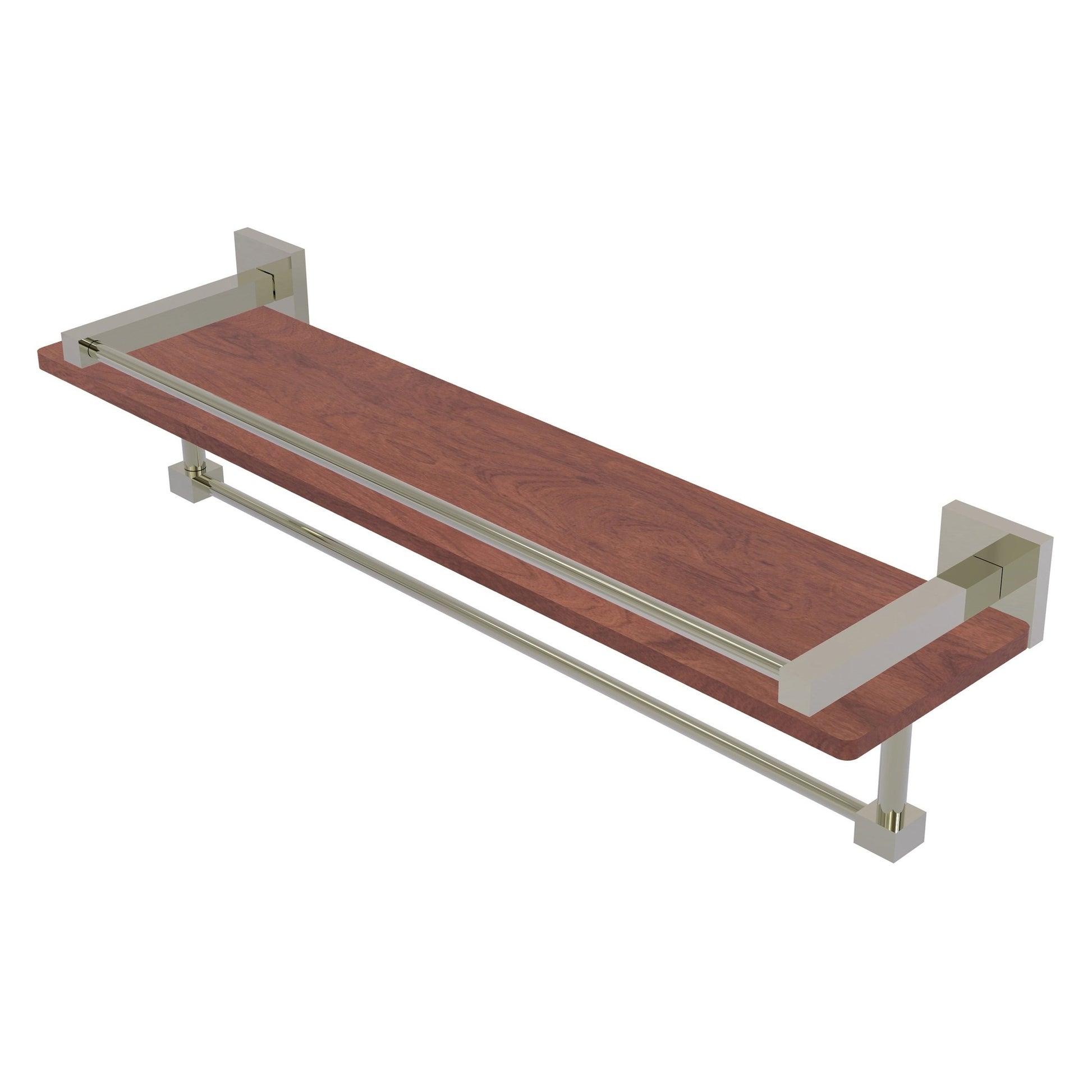Allied Brass Montero 22" x 5" Polished Nickel Solid Brass IPE Ironwood Shelf With Gallery Rail and Towel Bar