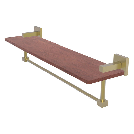 Allied Brass Montero 22" x 5" Satin Brass Solid Brass Solid IPE Ironwood Shelf With Integrated Towel Bar