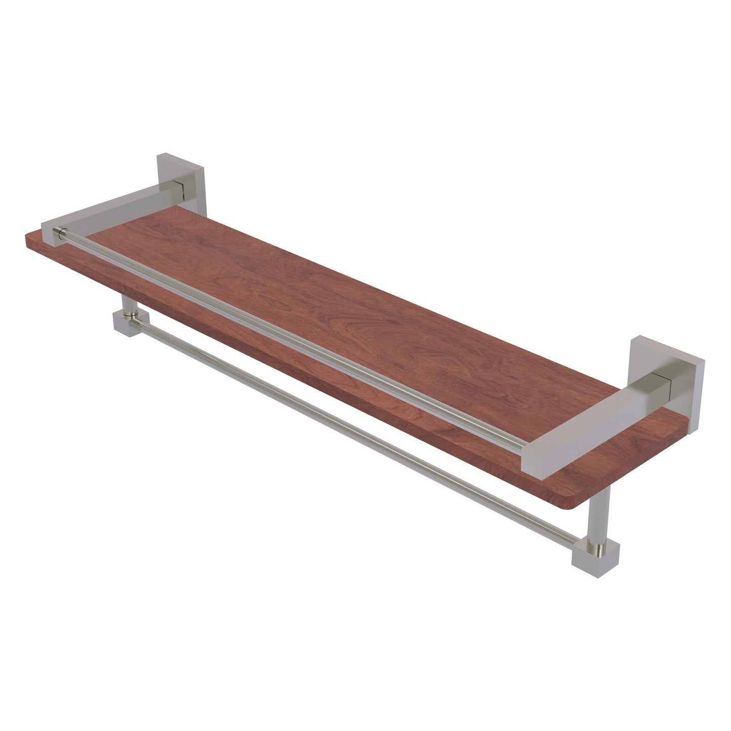 Allied Brass Montero 22" x 5" Satin Nickel Solid Brass IPE Ironwood Shelf With Gallery Rail and Towel Bar